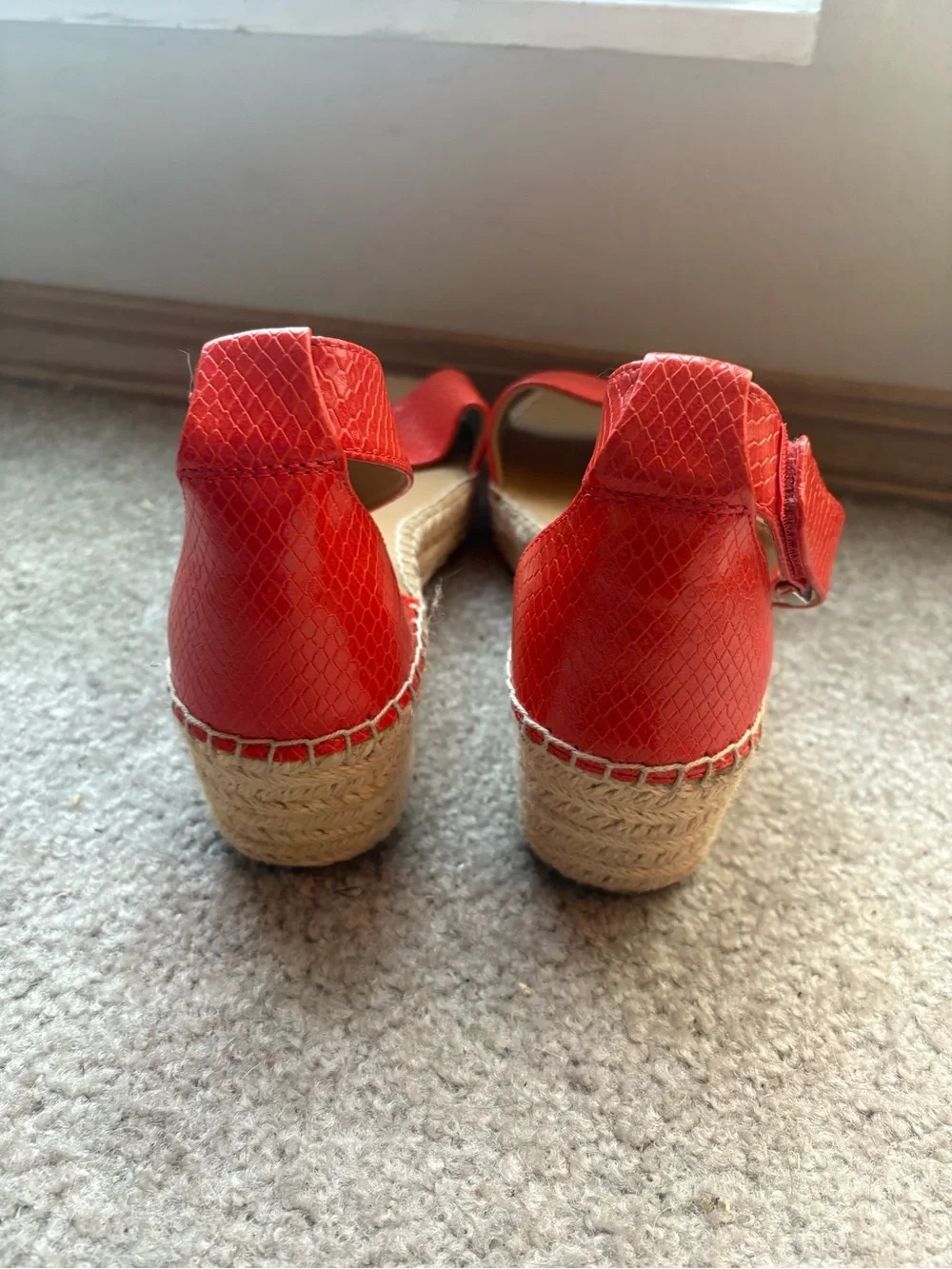 Franco Sarto Red Snake Embossed Espadrille Platform Sandals 8.5